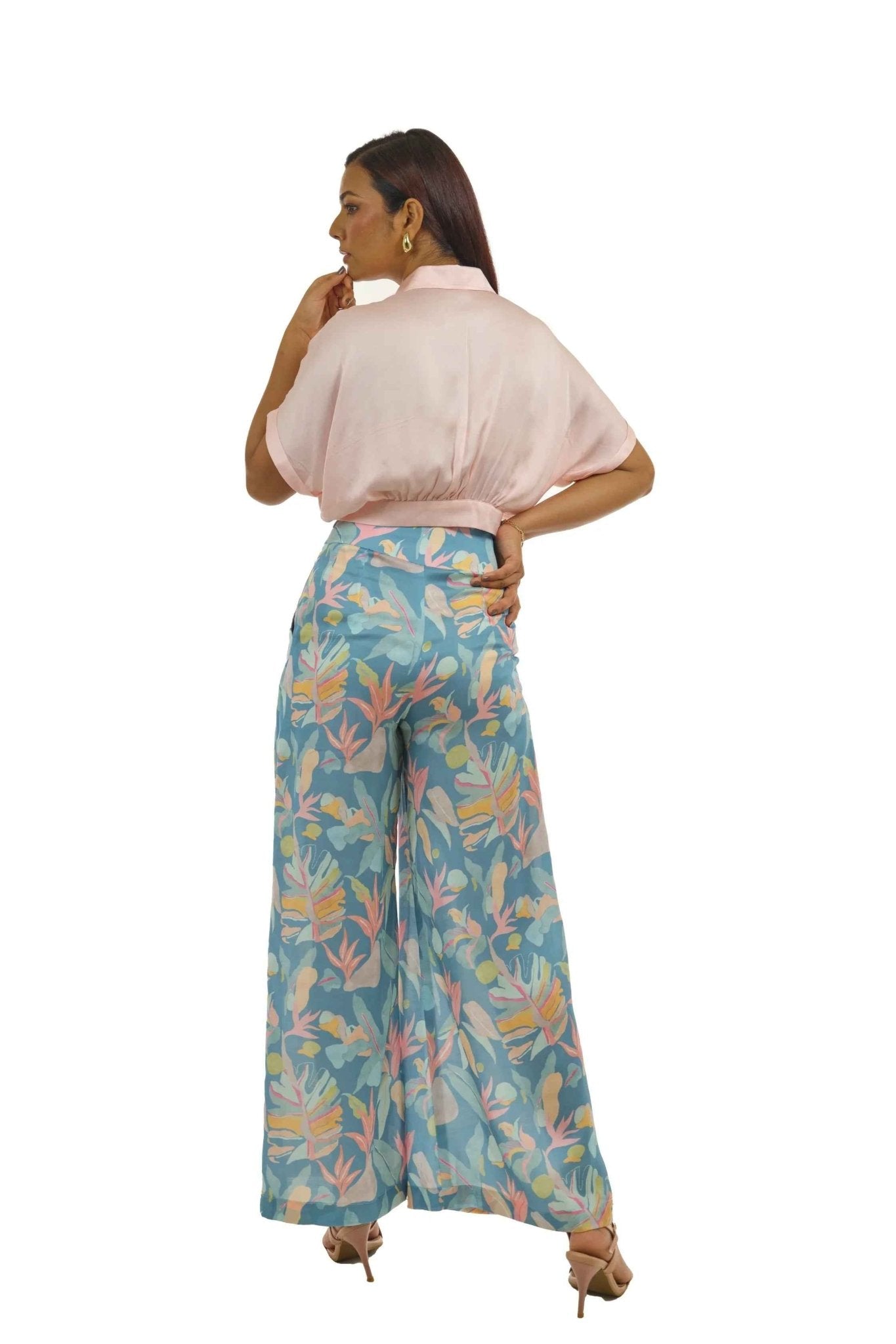 Turquoise & Peach Co - ord Set – Palazzo & Crop Top Style